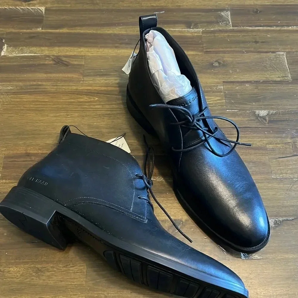 Cole Haan Men's Hawthorne Chukka Boot Black Black WR Leather C38729 10 1/2